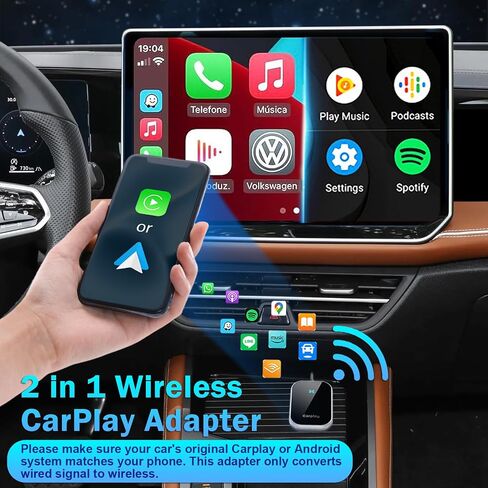 محول CarPlay لاسلكي 2 في 1/محول Android تلقائي لاسلكي، يحول CarPlay السلكي من المصنع إلى لاسلكي، يناسب السيارات من 2016 وما بعده، Apple iOS 10+ وAndroid Auto 11+ in Saudi Arabia