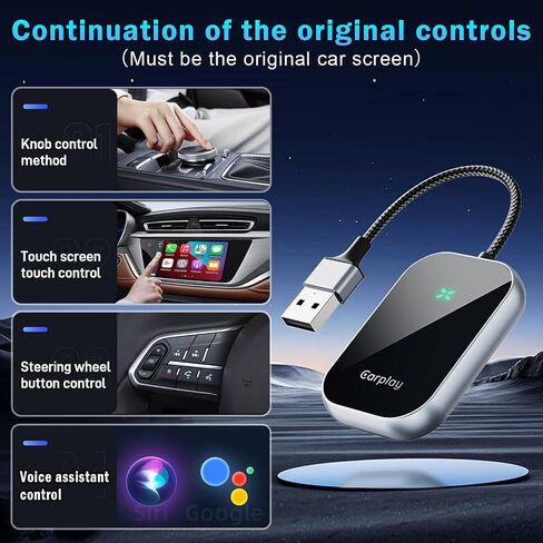 محول CarPlay لاسلكي 2 في 1/محول Android تلقائي لاسلكي، يحول CarPlay السلكي من المصنع إلى لاسلكي، يناسب السيارات من 2016 وما بعده، Apple iOS 10+ وAndroid Auto 11+ in Saudi Arabia