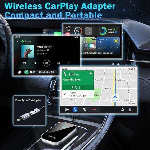 محول CarPlay لاسلكي 2 في 1/محول Android تلقائي لاسلكي، يحول CarPlay السلكي من المصنع إلى لاسلكي، يناسب السيارات من 2016 وما بعده، Apple iOS 10+ وAndroid Auto 11+ in Saudi Arabia