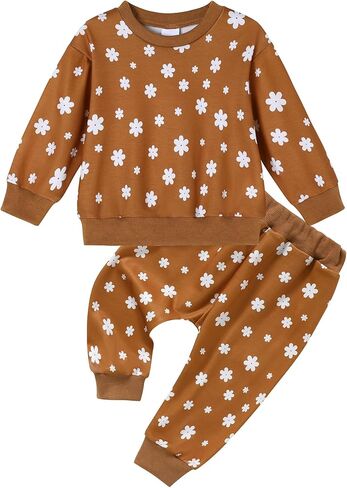 ZOEREA Toddler Baby Girl Clothes Long Sleeve Pullover Tops + Pants Set Floral Print Sweatsuit Fall Winter Outfits 6M-4T in Kuwait