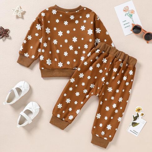 ZOEREA Toddler Baby Girl Clothes Long Sleeve Pullover Tops + Pants Set Floral Print Sweatsuit Fall Winter Outfits 6M-4T in Kuwait