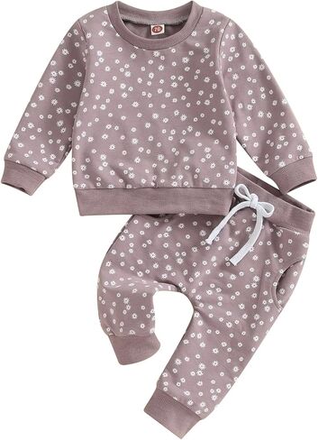Mandizy Baby Girl Clothes Fall Winter Floral Print Outfit Long Sleeve Sweatshirt Tops and Elastic Waist Pants Set in Saudi Arabia
