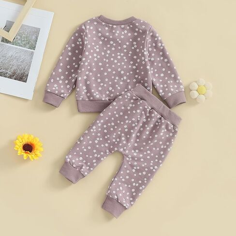 Mandizy Baby Girl Clothes Fall Winter Floral Print Outfit Long Sleeve Sweatshirt Tops and Elastic Waist Pants Set in Saudi Arabia