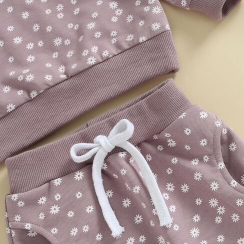 Mandizy Baby Girl Clothes Fall Winter Floral Print Outfit Long Sleeve Sweatshirt Tops and Elastic Waist Pants Set in Saudi Arabia