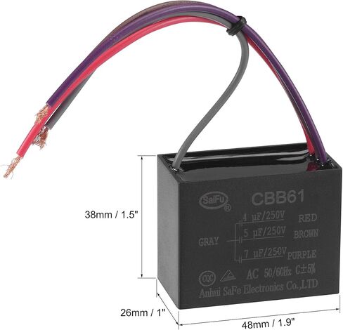 مكثف مروحة السقف uxcell CBB61 4/5/7 فائق التوهج 250 فولت تيار متردد 4 أسلاك مكثف فيلم البولي بروبيلين المعدني 48 × 38 × 26 مم لمولد محرك مضخة المروحة الكهربائية 3 قطع in Saudi Arabia