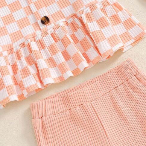 Toddler Baby Girls Outfits Ribbed Long Sleeve Ruffle Hem Tops + Flared Pants Sets 2Pcs Infant Fall Winter Clothes in Kuwait