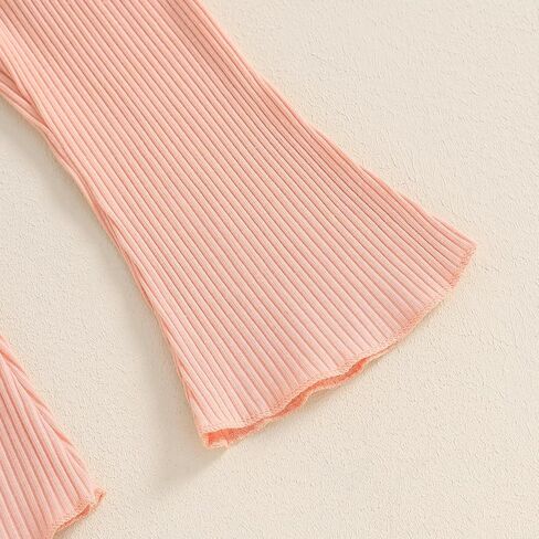 Toddler Baby Girls Outfits Ribbed Long Sleeve Ruffle Hem Tops + Flared Pants Sets 2Pcs Infant Fall Winter Clothes in Kuwait