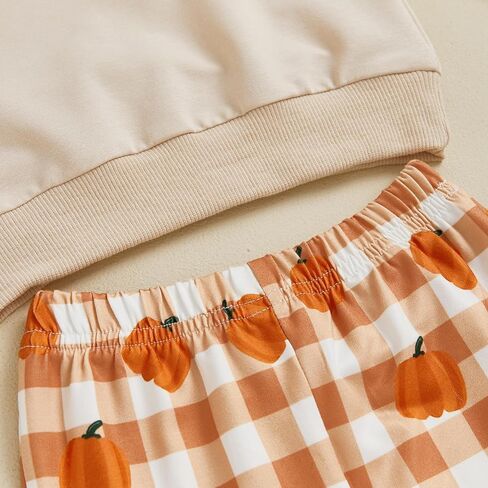 BemeyourBBs Toddler Baby Girl Fall Clothes Pumpkin Sweatshirt Flared Pants | Toddler Baby Girl Pumpkin Outfit 3M-5T, Sweatshirt Bell Bottom Pants for Fall Photos, Family Party, Halloween, Thanksgiving in Kuwait