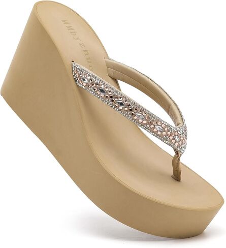 Rhinestone Womens Wedge Sandals for Women Platform Flip Flops Chunky wedge flip flops Heels Sandals Women Wedding Shoes in Saudi Arabia