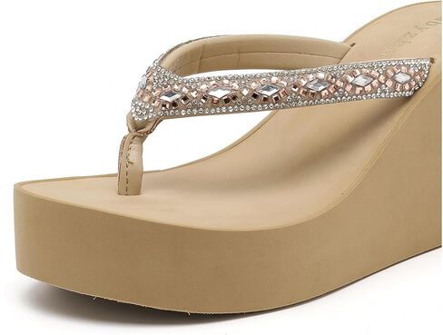 Rhinestone Womens Wedge Sandals for Women Platform Flip Flops Chunky wedge flip flops Heels Sandals Women Wedding Shoes in Saudi Arabia