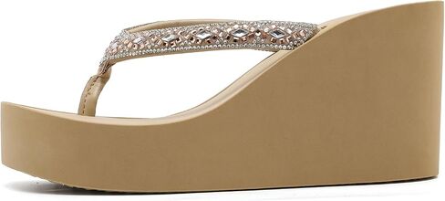Rhinestone Womens Wedge Sandals for Women Platform Flip Flops Chunky wedge flip flops Heels Sandals Women Wedding Shoes in Saudi Arabia