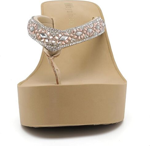 Rhinestone Womens Wedge Sandals for Women Platform Flip Flops Chunky wedge flip flops Heels Sandals Women Wedding Shoes in Saudi Arabia