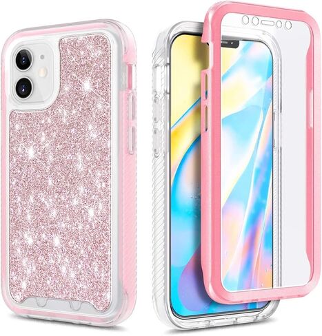 حافظة NGB Supremacy لهاتف iPhone 11، حماية كاملة للجسم مع [واقي شاشة مدمج] حامل حلقي/حزام معصم، غطاء مقاوم للصدمات، غطاء ممتص للصدمات ذهبي وردي لامع in Kuwait