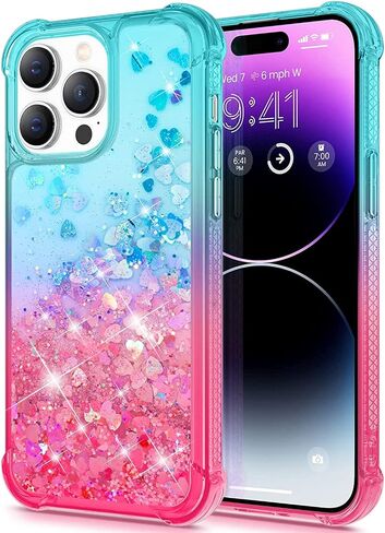 14 Pro Glitter Case Compatible with iPhone 14 Pro 5G, Full Body Glitter Bling Flowing Liquid Floating Gradient Cases, Soft TPU Bumper Shockproof Protective Cover (Rose) in Saudi Arabia