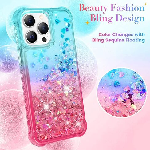 14 Pro Glitter Case Compatible with iPhone 14 Pro 5G, Full Body Glitter Bling Flowing Liquid Floating Gradient Cases, Soft TPU Bumper Shockproof Protective Cover (Rose) in Saudi Arabia