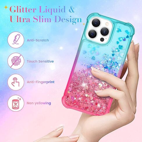 14 Pro Glitter Case Compatible with iPhone 14 Pro 5G, Full Body Glitter Bling Flowing Liquid Floating Gradient Cases, Soft TPU Bumper Shockproof Protective Cover (Rose) in Saudi Arabia