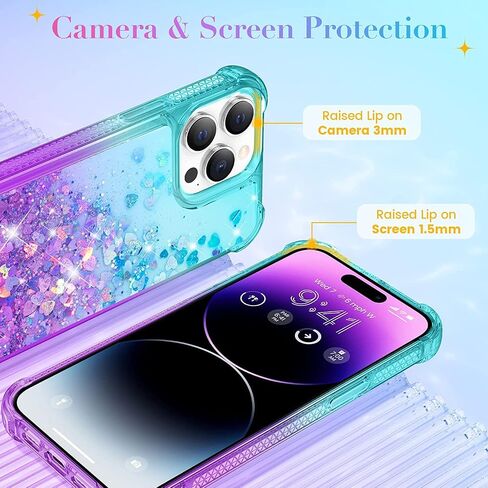 14 Pro Glitter Case Compatible with iPhone 14 Pro 5G, Full Body Glitter Bling Flowing Liquid Floating Gradient Cases, Soft TPU Bumper Shockproof Protective Cover (Rose) in Saudi Arabia