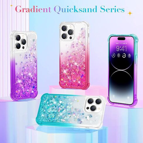 14 Pro Glitter Case Compatible with iPhone 14 Pro 5G, Full Body Glitter Bling Flowing Liquid Floating Gradient Cases, Soft TPU Bumper Shockproof Protective Cover (Rose) in Saudi Arabia