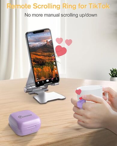 حلقة التمرير عن بعد من ADZERD لـ TikTok، أداة تحويل الصفحات لتطبيق Kindle على iPad iPhone، جهاز تحكم عن بعد لتسجيل الفيديو بكاميرا بلوتوث لنظام iOS Android - أرجواني مطفي in Kuwait