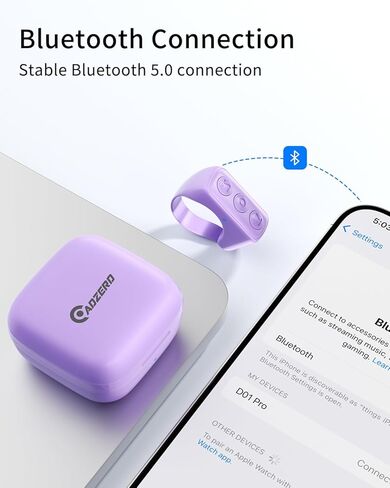 حلقة التمرير عن بعد من ADZERD لـ TikTok، أداة تحويل الصفحات لتطبيق Kindle على iPad iPhone، جهاز تحكم عن بعد لتسجيل الفيديو بكاميرا بلوتوث لنظام iOS Android - أرجواني مطفي in Kuwait