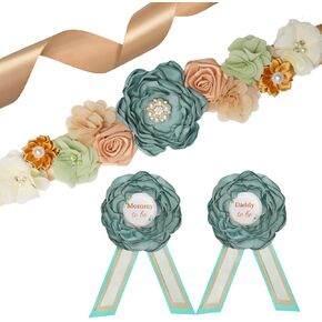 Mom To Be Sash Baby Shower - Dad To Be Corsage, Maternity Sash for Baby Shower Decorations Pregnancy Parents Props Keepsake Gifts, Sage Green