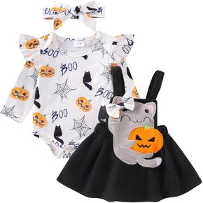 Baby Girl Christmas Thanksgiving Halloween Outfit Ruffled Romper Corduroy Suspender Skirts Sets Fall Winter Clothes