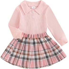Newbgclo Toddler Girls Fall Outfits Ribbed Knit Long Sleeve Sweater Tops Pleated Mini Skirt Sets Cute Girls Winter Clothes