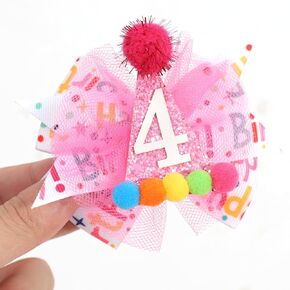 Hot Pink 4th Birthday Hair Bow - Happy Birthday ribbon Bows, Pink Birthday Hat Bows, 4th Birthday Hair Clips for Girls, Fouth Birthday Girls Hair Accessories