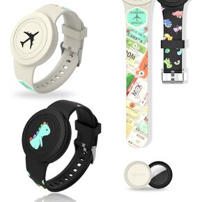 [2-Pack] Compatible for AirTag Kids Bracelet, Cute Kid Air Tag Wristband Waterproof Hidden Air Tag Holder Compatible with Apple Air Tag, Soft Silicone Air Tag Case for Kids (Dinosaurs & Planes) in Kuwait
