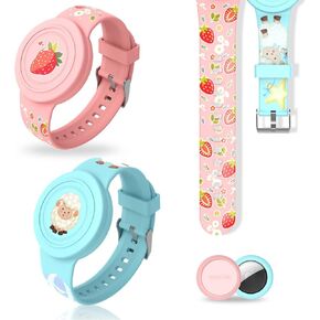 [2-Pack] Compatible for AirTag Kids Bracelet, Cute Kid Air Tag Wristband Waterproof Hidden Air Tag Holder Compatible with Apple Air Tag, Soft Silicone Air Tag Case for Kids (Dinosaurs & Planes)