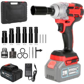 KYHSHJ 21V Cordless Impact Wrench Powerful Brushless Motor with 1/2" Square Driver,Max Torque 580Ft-lbs(800N.m) Electric Impact Gun 6Pcs Impact Sockets,Fast Charger and Tool Bag