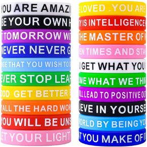 Motivational Quote Rubber Wristbands Colored Inspirational Silicone Bracelets Stretch Unisex Wristbands for Men Women Teens, 20 Styles