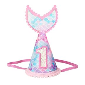 Baby Girls First Birthday Hat 1st Mermaid Tail Birthday Crown Princess Birthday Party Supplies