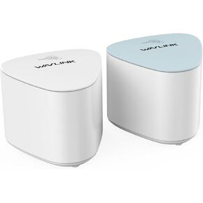 نظام Wavlink Whole Home Mesh WiFi، ثنائي النطاق، 2.4 جيجا هرتز/300 ميجا بت في الثانية + 5 جيجا هرتز/1733 ميجا بت في الثانية، حتى 5000 قدم مربع. التغطية، جهاز توجيه WiFi AC2100 وموسع واحد، عبوتان