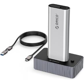 ORICO M.2 NVMe Dock with Aluminum Heat Sink Case, NVMe SATA Dual Protocol M.2 to USB Adapter with 3.3FT USB-C to C/A 2-in-1 Cable, 10Gbps Super-Speed and Max 8TB Capacity, Tool-Free Installation -IT18