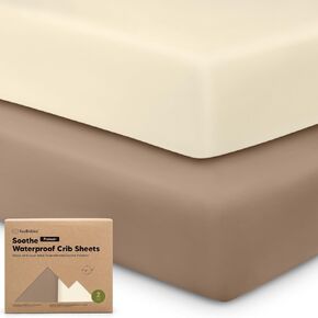 2-Pack Waterproof Crib Sheets for Girl, Boy - Organic Cotton 52X28 Fitted Crib Sheets Neutral,Crib Mattress Protector Sheets,Soft Toddler Bed Sheets,Washable Infant Fitted Baby Crib Sheets(Pine Grove)