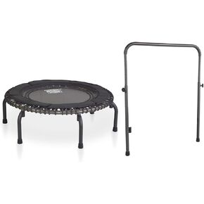 JumpSport 370 PRO Indoor Lightweight Heavy Duty 39-Inch Heavy Duty Fitness Trampoline with Handle Bar Accessory and Adjustable Tension Bungees, Black