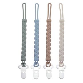Suotyuen Silicone Pacifier Clips Baby Boys Girls, 4-Pack Flexible Woven Rope Braided Pacifier Clip Holder for Teething Relief and Baby Essentials, Newborn Paci Binky Clips (Boy's Color)