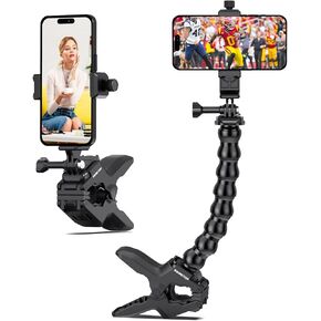 Sametop Phone Holder Clamp Mount Gooseneck Cell Phone Stand Clip Arm for Desk Pole Compatible with iPhone 15 14 Pro Max Plus 13 12 11 SE XS XR X 8 7 6 Samsung GoPro and All 4-7" Devices