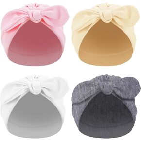 4 Pcs Bow Baby Turban,Soft Cotton Baby Girl Head Wraps Preemie Hats for Baby Girls to Head Warm Toddler,Newborn,Baby Hat,Unisex