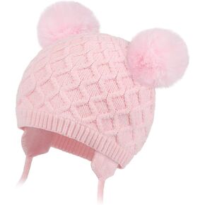 Labeol Baby Hats,Soft Warm Winter Knit Baby Beanie Hat with Earflap,Cute Pom-pom Ears Fall Winter Hats for Toddler Girls Boys