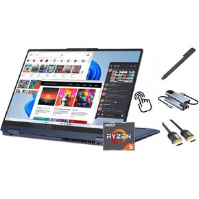 Lenovo IdeaPad 5 2-in-1 Laptop, 16" WUXGA Touchscreen, Ryzen 5 8645HS (Beats i7-1355U), 16GB DDR5, 512GB PCIe SSD, WiFi 6, FP Reader, Backlit KB, Keypad, Type-C/DP, 3-in-1 Essential Bundle, Win 11