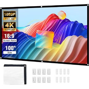 HAPPRUN Projector Screen, 100 inch Projection Screen, 16:9 Foldable Portable Projector Movies Screens for Home Theater Outdoor Indoor Support Double Side Projection