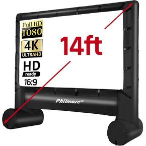 Philmore PSI-114 Outdoor Inflatable Projector Screen - 14' Auto-Inflate Cinema Screen with Blower Motor, Ground Stakes, Fixed Rope & Carrying Bag - Ideal for Backyard, Events, and Entertainment