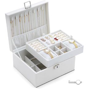 Jewelry Boxes for Women with Lock, Large Best Jewelry Organizers and Storage, Big Leather Cute Locking Jewelry Boxes & Organizers, Rings Earrings Necklaces Bracelets Holder Jewlery Case（Pink）