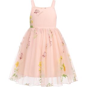 IMEKIS Toddler Kids Girl Princess Dress Boho Butterfly Floral Embroidered Tulle Formal Birthday Pageant Fairy Dress
