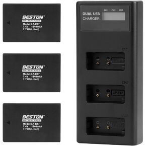 BESTON 3-Pack LP-E17 Battery and Charger Set for Canon EOS RP, Rebel T8i, T7i, T6i, T6s, SL2, SL3, EOS M3, M5, R10, M6 Mark II, 77D, 200D, 750D, 760D, 800D, 8000D Camera