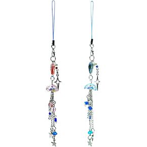 Meefisher 2 PCS Cute Jellyfish Star Phone Charm Aesthetic Accessories Blue Red Heart Lanyard String for Purse Backpack