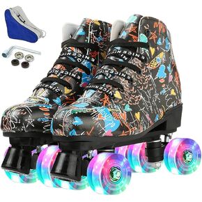 jessie Womens Roller-Skates Zebra Printed High-top Roller-Skates Four-Wheel Shiny Roller-Skates for Adult Youth Outdoor with Shoes Bag