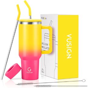 VUSIGN 40 oz Tumbler with Handle and Straw Lid, Stainless Steel Vacuum Insulated Tumbler Travel Mug Water Bottle Cup for Water Iced Tea Coffee Smoothie Car, Orchid